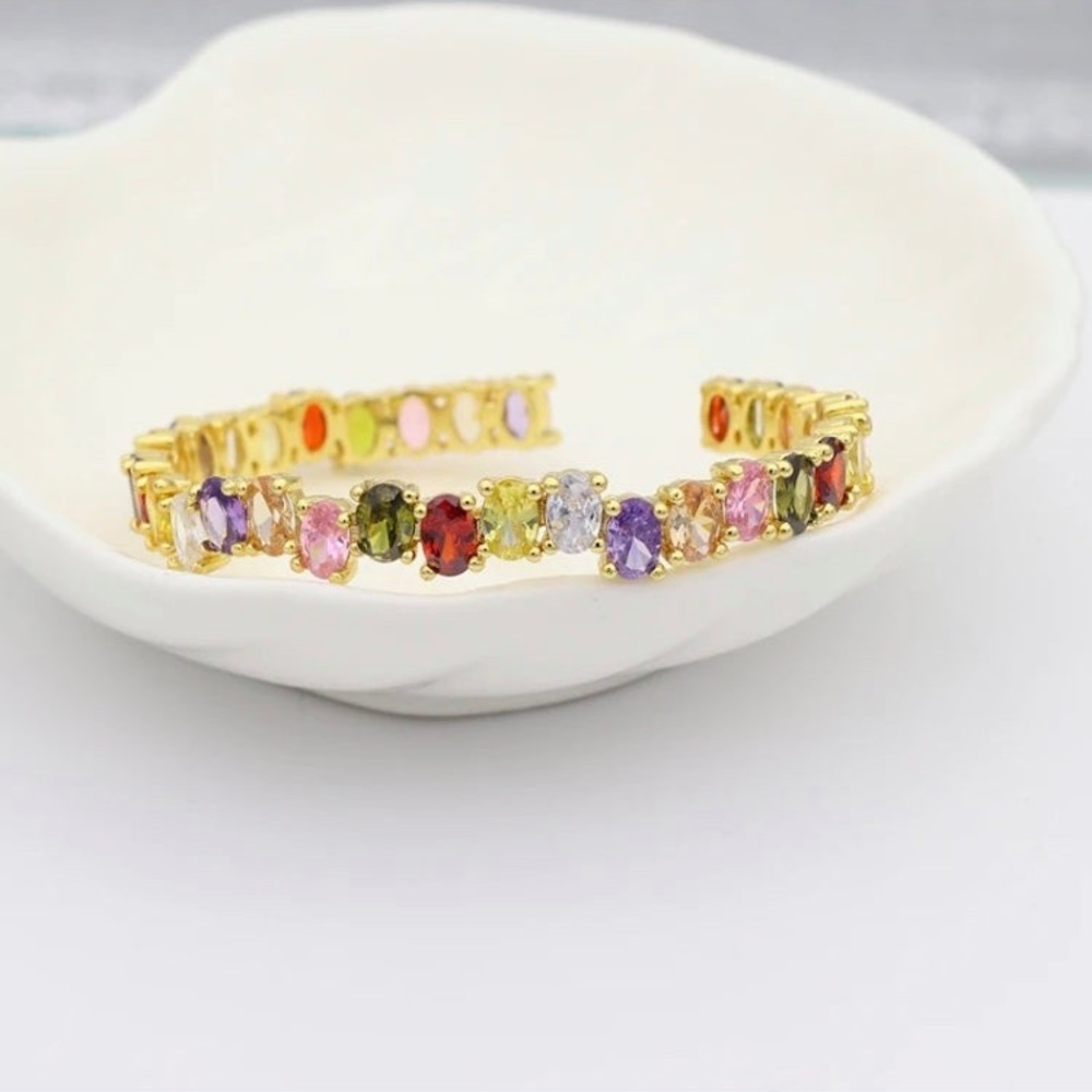 Gold Plated Swarovski Elements Cuff Adjustable Br… - image 2